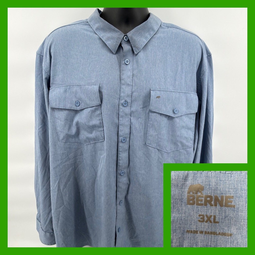 Berne Men's‎ 3XL Blue Performance Fishing Shirt Long Sleeve Vented Workwear 3XL